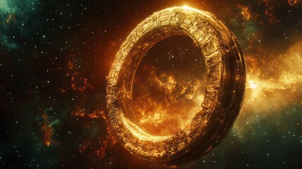 Wall Mural - A Glowing Ring Structure Floating Through Colorful Space Nebulae