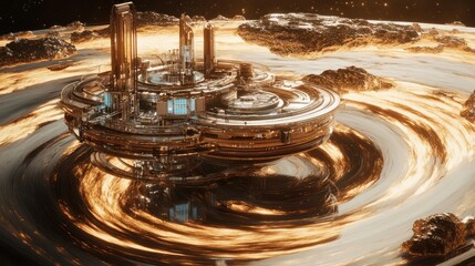 Wall Mural - an impressive futuristic space station built upon a celestial body