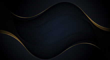 Wall Mural - a dark background with two curved lines of gold trim on the top and bottom of the image frame area
