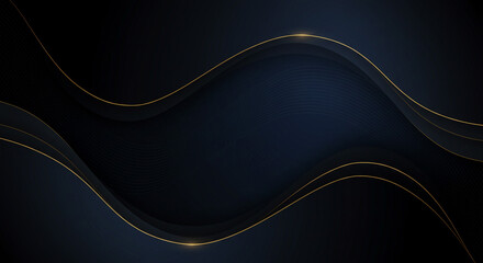 Wall Mural - abstract dark blue background with golden wavy lines for presentation and design template use case