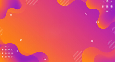 Wall Mural - abstract gradient background with geometric shapes and fluid elements in orange and purple tones