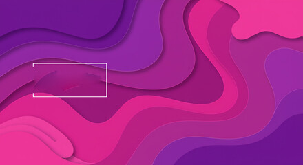 Wall Mural - abstract layered background with wavy shapes in shades of pink and purple with white rectangle frame