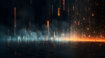 Abstract digital cityscape with neon glow, futuristic and dynamic presentation