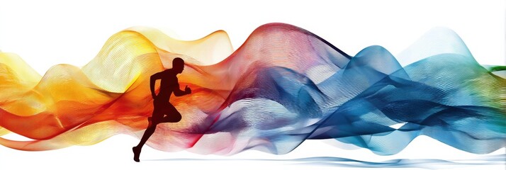 Fototapete - Dynamic Runner Amidst Swirling Energy Waves Showcasing Motion and Vitality in a Vibrant Abstract Landscape