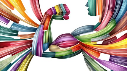 Aufkleber - Abstract Muscle Form Created From Colorful Ribbons Representing Strength and Wellness in Vibrant Hues