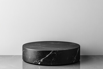 Leinwandbilder - Modern minimalist display platform with a circular top and black base in a simple contemporary setting