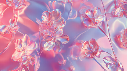 Wall Mural - pink iridiscent foil texture with floral decorative pattern. abstract elegant wallpaper. modern bann