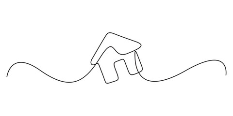 Continuous one thin line home vector illustration, minimalist house icon. Single line drawing cottage building, House continuous one line drawing of house icon. Doodle vector illustration