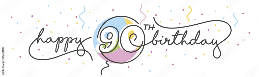 Happy 90th Birthday handwritten typography lettering greeting card with ...
