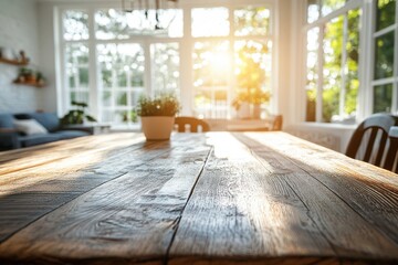 Poster - Sunlit Wooden Dining Table