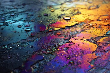 Poster - Crude Oil Abstract Macro Texture With Vibrant Rainbow Highlights and Reflections