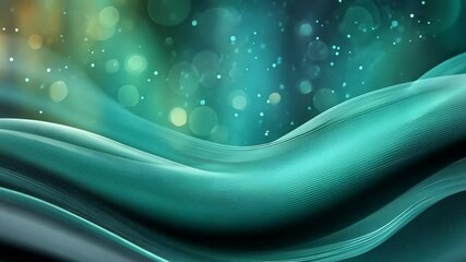 Wall Mural - abstract teal and gold shimmering background with flowing lines, bokeh lights, and sparkling dust pa