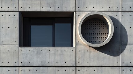 Fototapete - Architectural close-up of modern building design featuring textured materials and geometric shapes in an urban setting during daylight