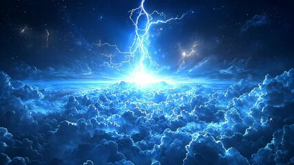 Wall Mural - electrical storm illuminates the horizon above the clouds in the night sky with flashes of light and