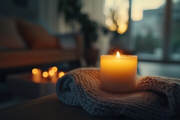 Poster - Sunlight streams through a serene living room window, highlighting a vase of flowers and a cozy seating area during the golden hour
