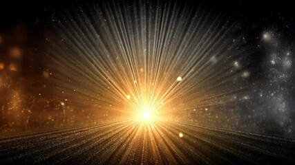 Wall Mural - golden abstract radiant light beams originating from single point, shining through dark space, creat