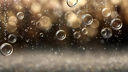 Wall Mural - abstract golden bokeh background with suspended shimmering bubbles and falling glitter particles. el