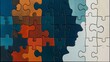 © Premium Graphics - Maze of puzzle pieces seamlessly merging to form a human silhouette symbolizing problem solving and the essence of collaboration ideal for conceptual storytelling