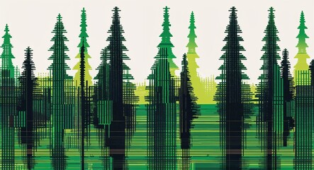 green trees digital glitch pixel abstract pattern art design on plain white background illustration