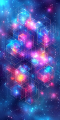Wall Mural -  Cosmic Hexagonal Patterns with Colorful Nebula Background