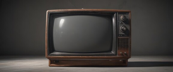 Wall Mural - a weathered antique crt tv with visible tube and noticeable static , antique tv, vintage technology