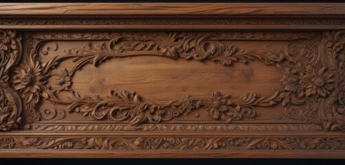 Wall Mural - Worn wooden border, intricate carvings, natural wood grain, wood grain, design