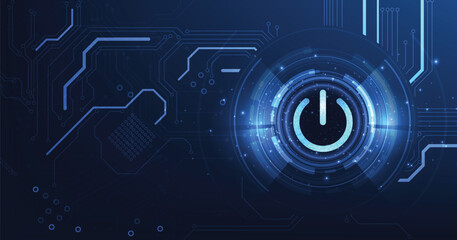 Poster - Power button low poly design.smart technology power button on a dark blue background.futuristic digital innovation background vector illustration.	
