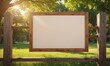 © Prayoon - Blank poster frame on rustic wooden fence in sunny park , sign, high-resolution, mockup