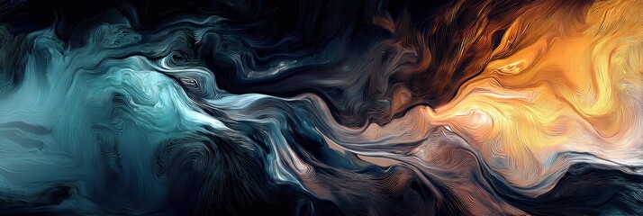 Fototapete - Dynamic Fluid Movement in Oil Creates an Abstract Masterpiece With Dark and Vibrant Colors in a Mesmerizing Display