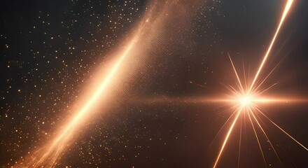 Wall Mural - Golden Light Rays and Glowing Particles on Dark Background