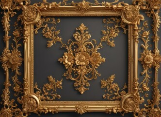Wall Mural - Intricate gold scrollwork frame, rich floral motifs, classic style , texture, flowers, elegant