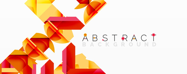 Poster - Bright geometric shapes overlap, creating dynamic abstract composition. Warm color palette dominates, featuring shades orange, red, yellow. Modern design element suitable backgrounds.