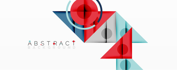 Aufkleber - Geometric shapes overlap, creating dynamic composition. Red, blue, gray tones dominate design. Modern aesthetic with clean lines, minimalist style. Abstract background suitable for various projects.