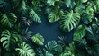 © Adobe - Lush tropical leaves frame, dark background, nature design, website banner