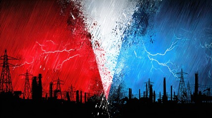 Poster - High-contrast Representation of Oil and Electric Energy Shows the Divide in Energy Sources and Their Impact on the Environment and Industries