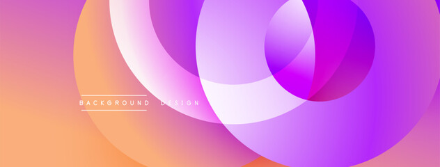 Fototapete - Abstract background features overlapping circles. Gradient colors transition from orange, pink, purple creating modern visual effect. Minimalist design suitable for digital projects.