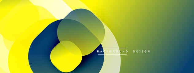 Fototapete - Abstract composition featuring overlapping circles. Yellow, olive, navy hues blend smoothly. Modern design evokes depth, movement, visual harmony. Background suggests creativity, innovation.
