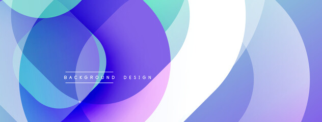Fototapete - Abstract circles overlap, creating vibrant gradients. Blue, purple, turquoise hues dominate design. Minimalist aesthetic, modern feel. Smooth transitions, layered shapes present dynamic composition.