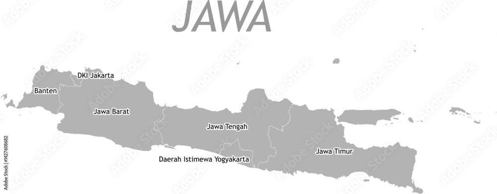 Java Island Boundary Map administrative division Peta Batas Wilayah ...