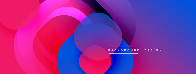 Fototapete - Abstract fluid shapes overlap, creating vibrant color gradients. Pink, purple, blue hues blend seamlessly. Modern design evokes movement, energy, visual appeal.