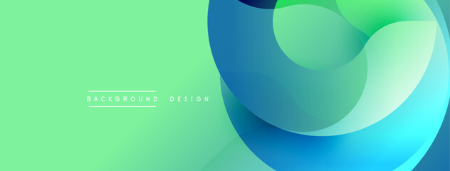 Fototapete - Abstract fluid shapes overlap, creating dynamic composition. Light green background contrasts with blue, turquoise layers. Modern design element for digital projects.