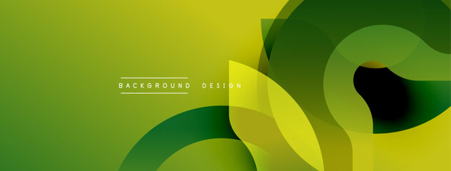 Aufkleber - Abstract design features overlapping rounded shapes. Gradient transitions from dark green to bright yellow create depth. Minimalist aesthetic suitable for backgrounds, presentations.