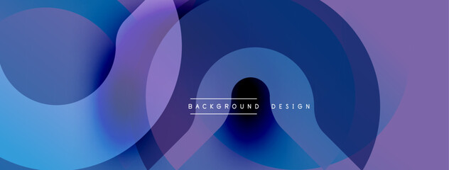 Aufkleber - Abstract background features overlapping circles. Colors blend from blues, purples, to pinks creating smooth gradients. Modern design element for digital projects.