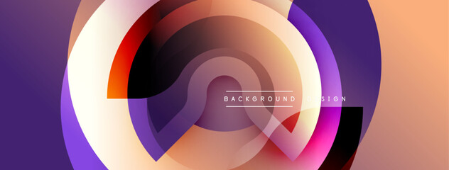 Fototapete - Abstract geometric composition. Overlapping circles create dynamic swirl effect. Gradient colorspurple, orange, redblend seamlessly. Modern design element for backgrounds.