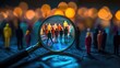 © Infographic - Magnifying Glass Focuses on Diverse Crowd.