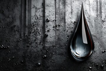 Aufkleber - Iconic Oil Droplet Shape Filled With Textures and Layered Shadows on a Dark Surface in an Abstract Close-Up Composition
