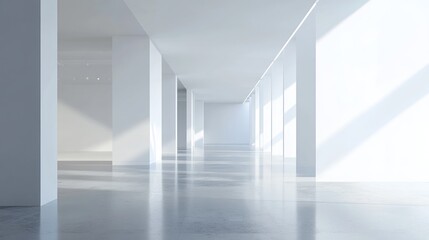 Aufkleber - Empty modern office hallway bathed in sunlight