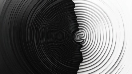 Poster - Abstract face profile, black and white, concentric circles