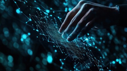 Hand interacting with digital data network