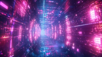 Poster - Futuristic digital tunnel with vibrant neon lights